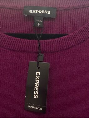 Express Women's Scoopneck Balloon-Sleeve Ribbed Sweater in Plum Purple